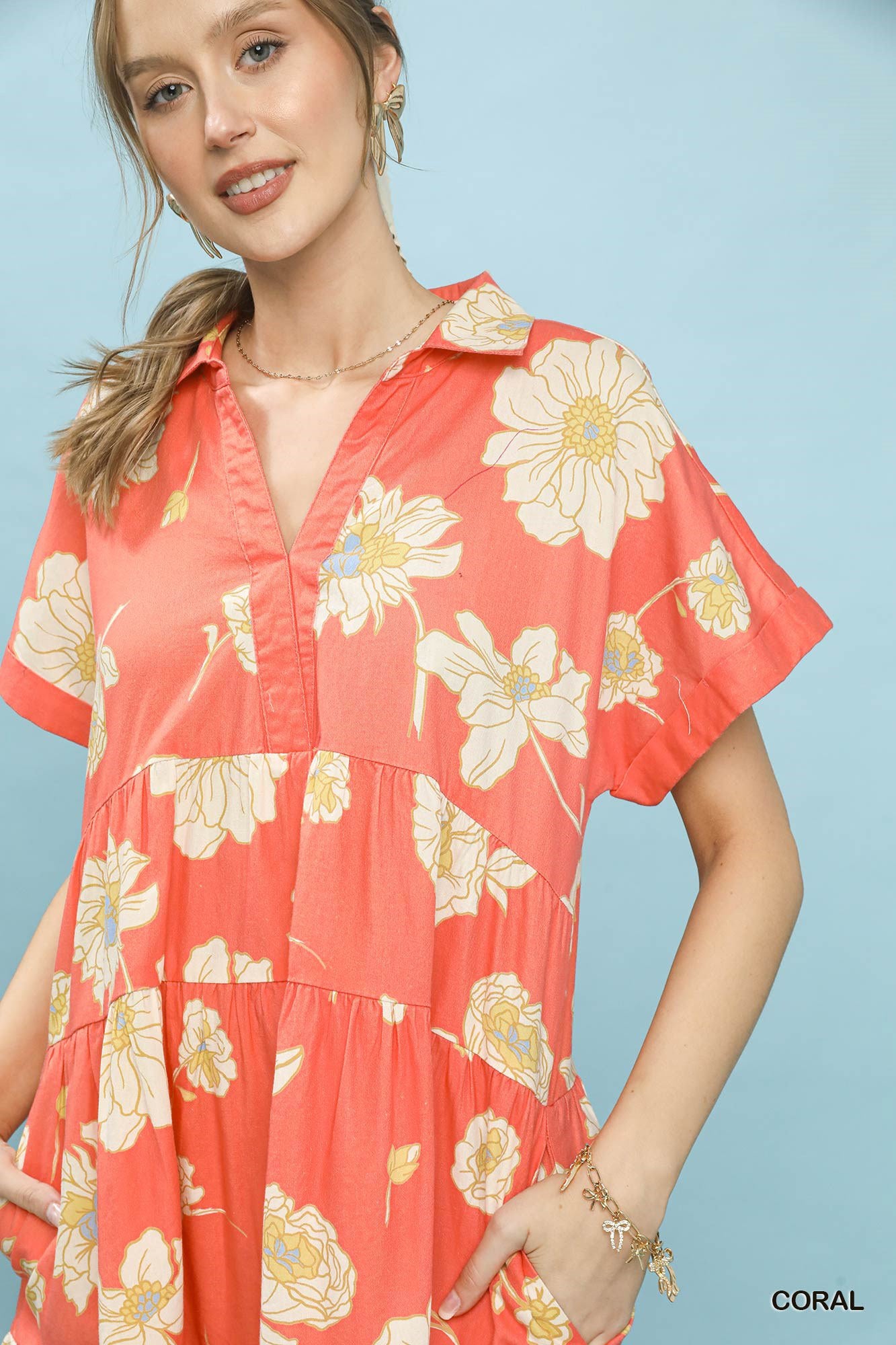 Umgee Floral Tiered Collared Babydoll Dress - Trendsi | Lola Mariee