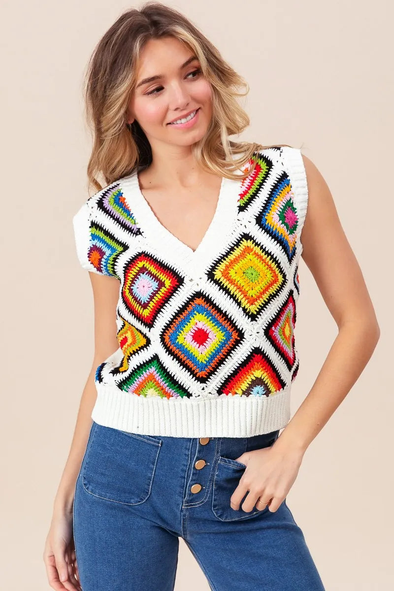 BiBi Diamond Granny Square Sweater Vest - Trendsi | Lola Mariee