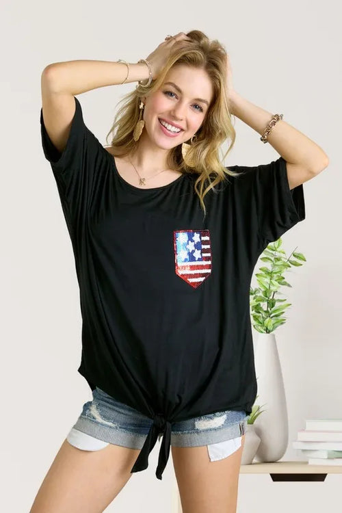 ADORA Sequin US Flag Pocketed Top – view 2 | Lola Mariee