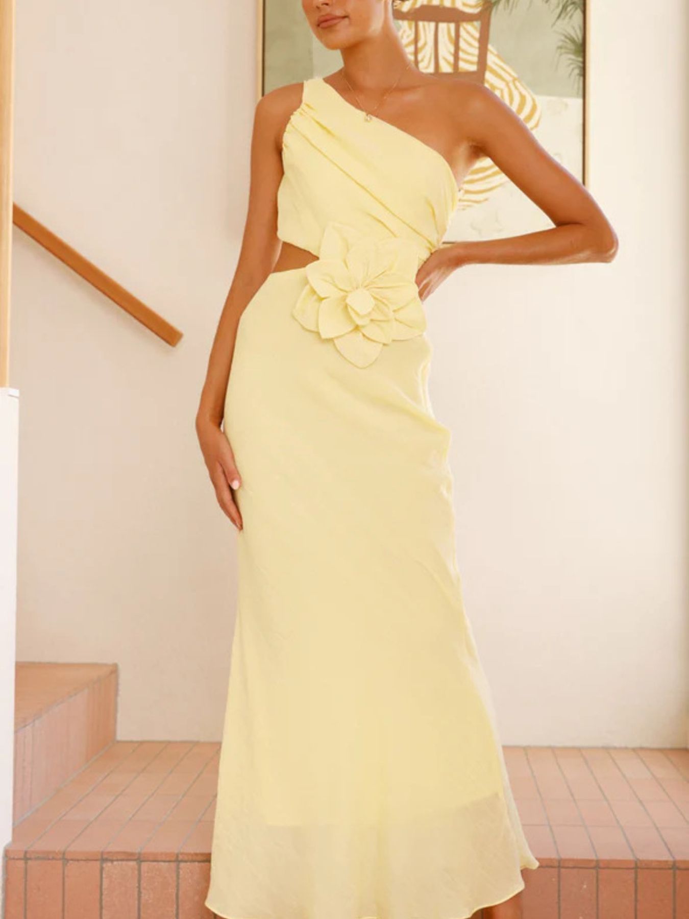 One-Shoulder Floral Cutout Dress – view 8 | Lola Mariee