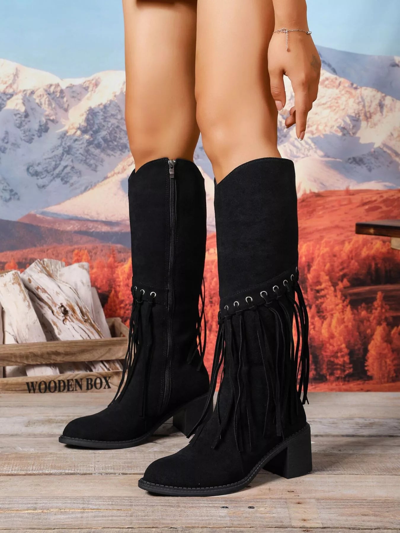 Fringe Point Toe Block Heels Boots | Lola Mariee