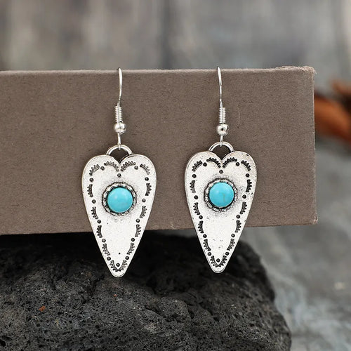 Alloy Turquoise Heart Dangle Earrings | Lola Mariee