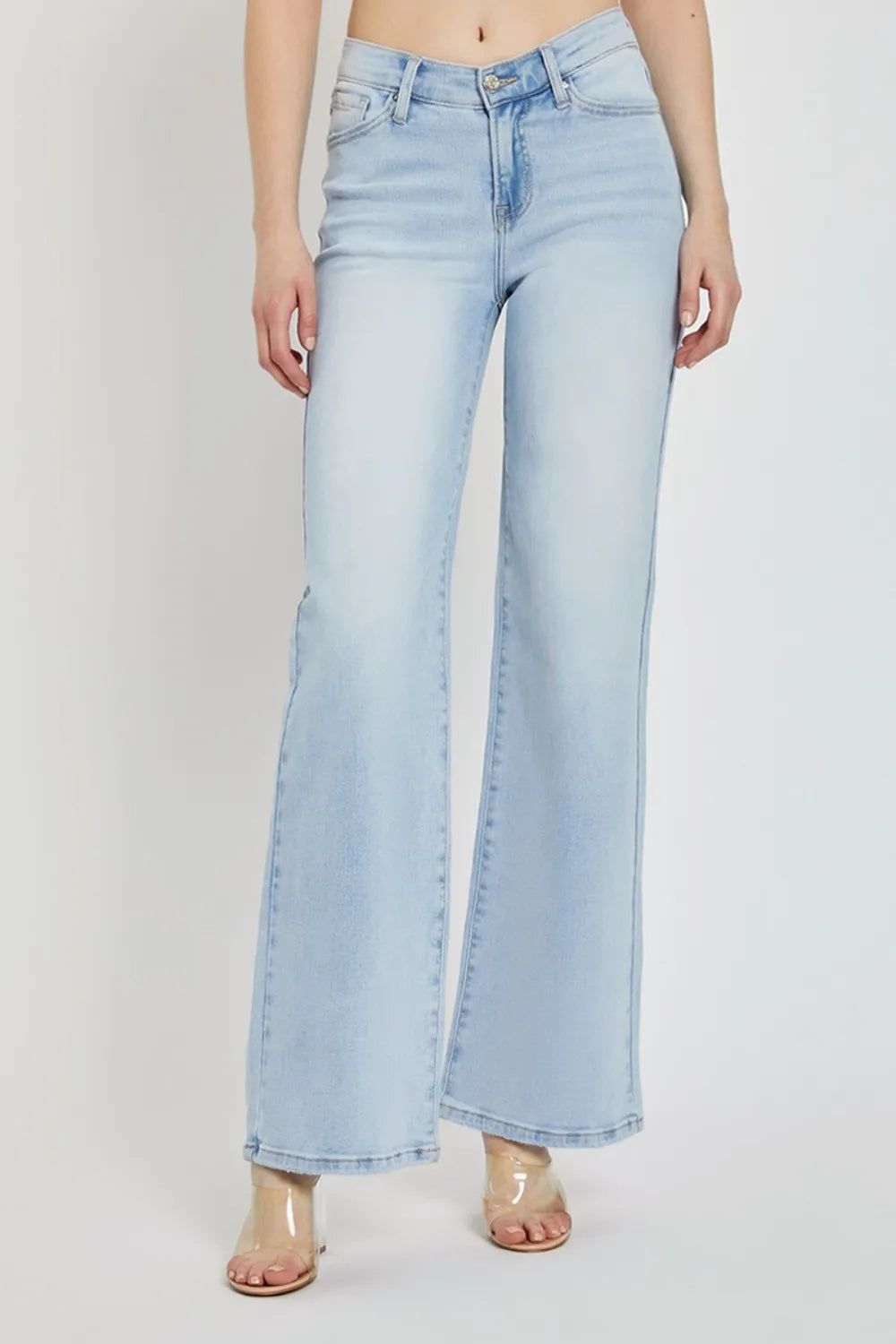 RISEN Full Size Wide Leg V Dipped Front Waist Jeans - women's bottoms at Lola Mariee boutique