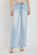 RISEN Full Size Wide Leg V Dipped Front Waist Jeans - women's bottoms at Lola Mariee boutique