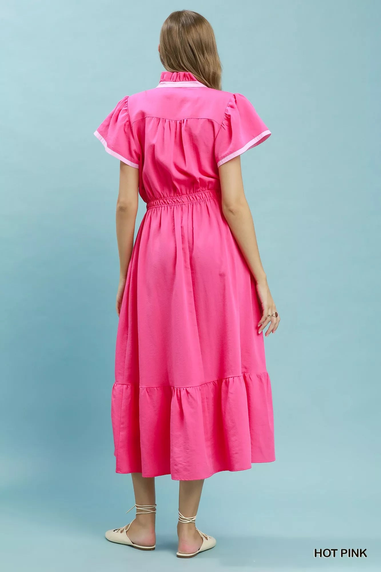 Umgee Contrast Trim Midi Dress with Tiered Ruffle Hem - Trendsi | Lola Mariee