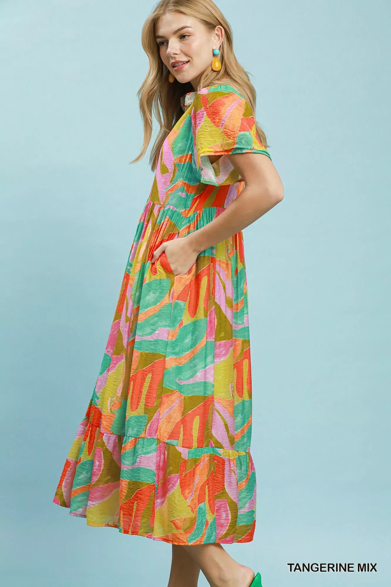 Umgee Abstract Tropical Print Tiered Midi Dress - Trendsi | Lola Mariee