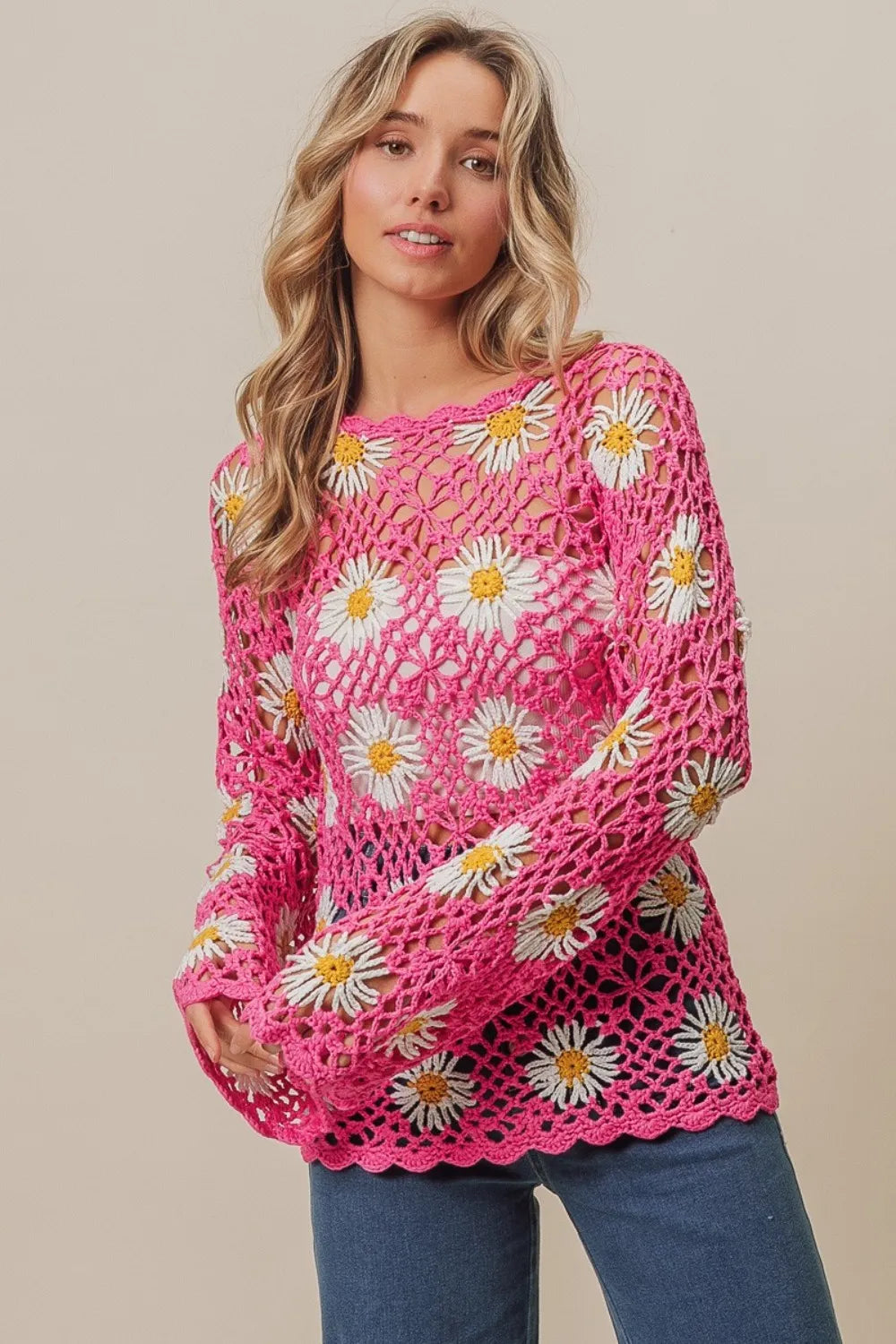 BiBi Floral Crochet Net Lace Cover Up - Trendsi | Lola Mariee