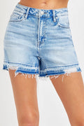 RISEN High Rise Distressed Hem Denim Shorts - women's bottoms at Lola Mariee boutique
