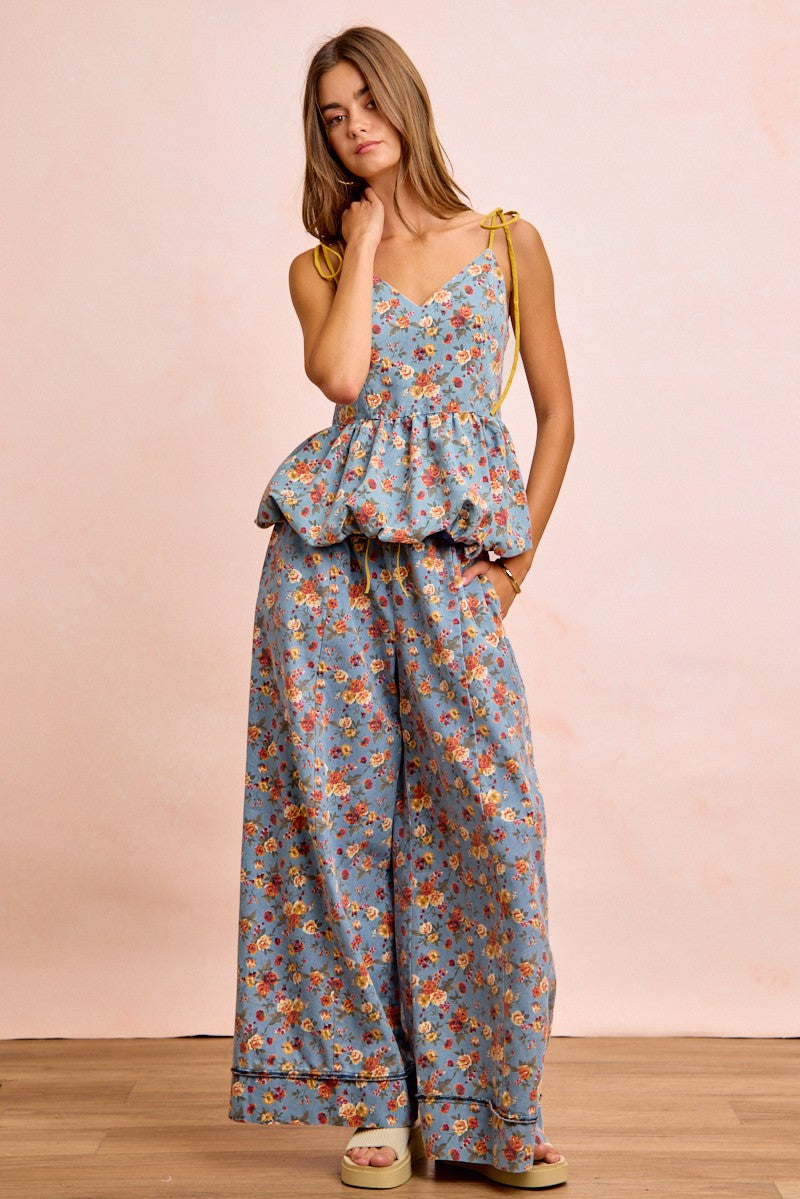BiBi Floral Printed Drawstring Wide Pants - Trendsi | Lola Mariee