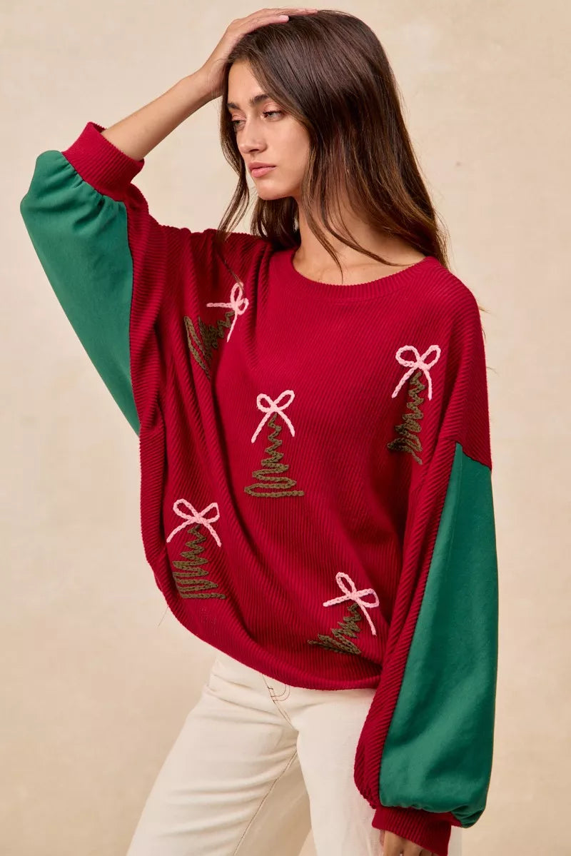 BiBi Christmas Theme Tree Embroidered Sweater - Trendsi | Lola Mariee