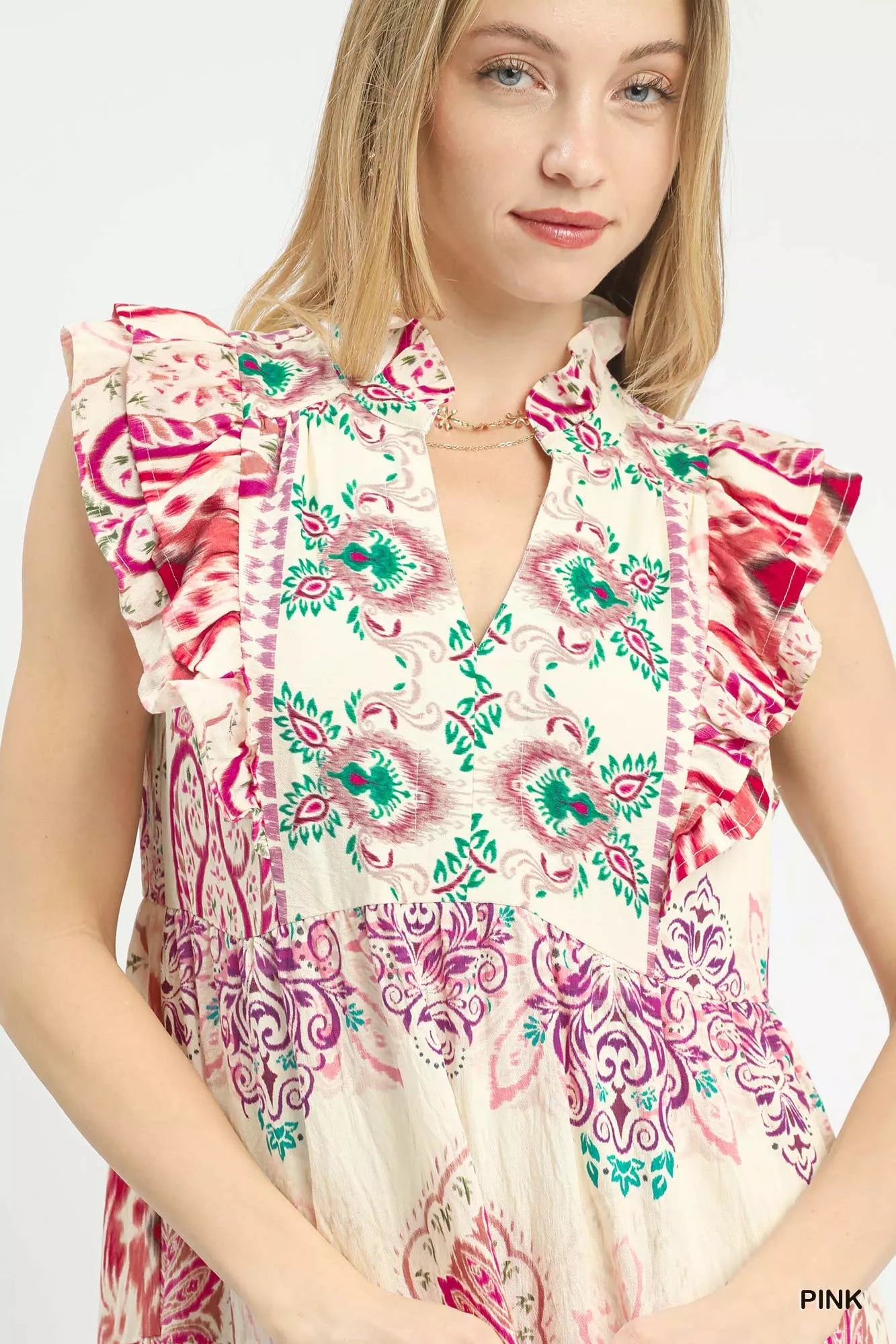 Umgee Boho Boarder Print Ruffle Midi Dress - Trendsi | Lola Mariee