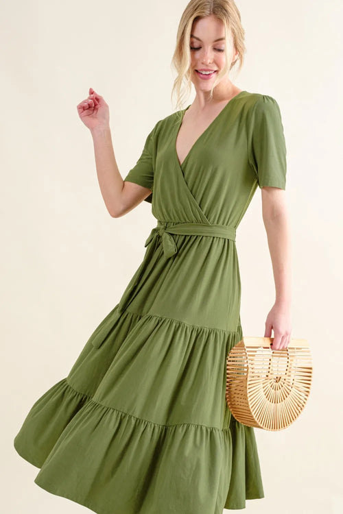 And The Why Soft Short Sleeve Tiered Midi Dress | Lola Mariee