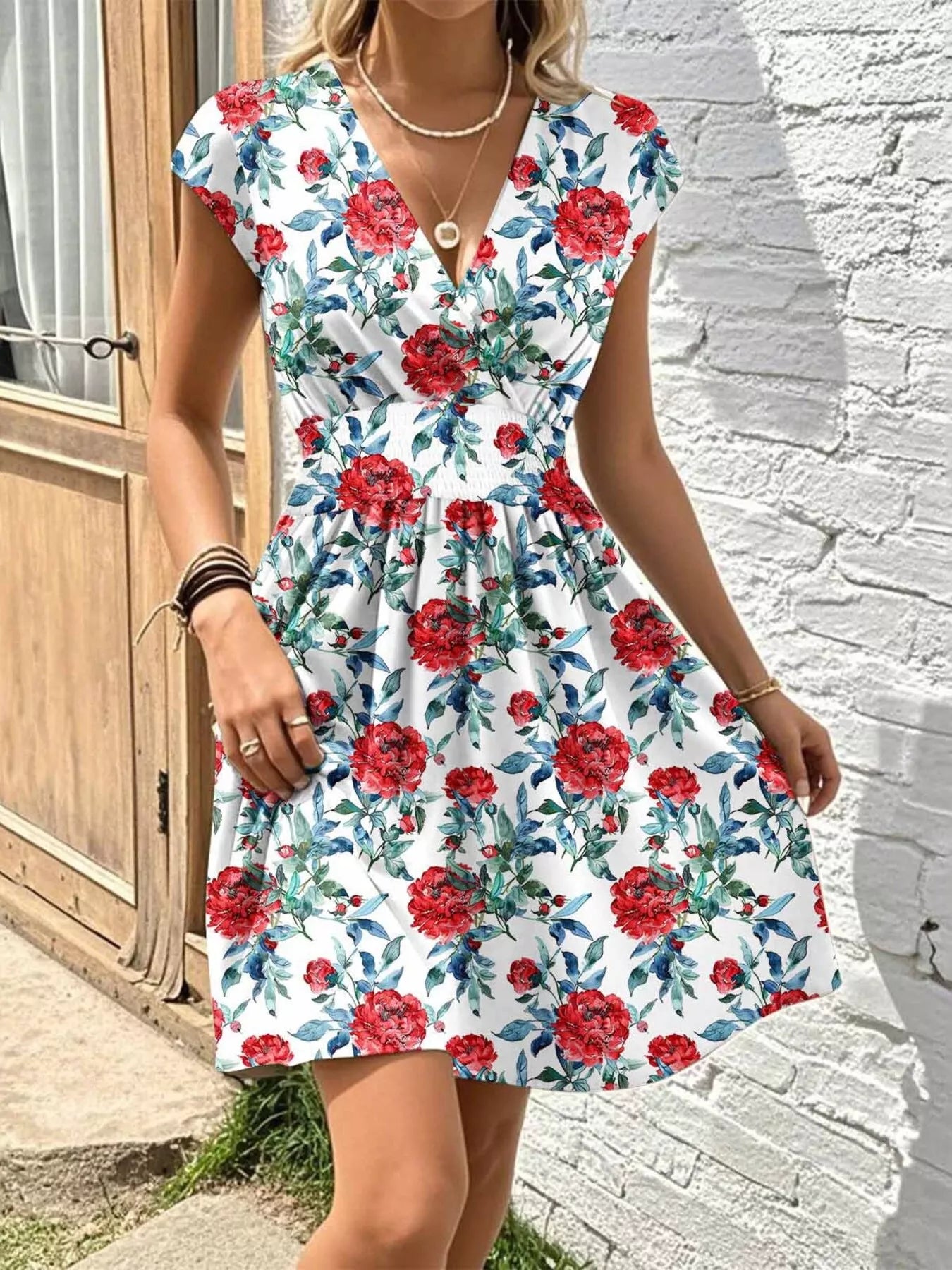 Floral Print Surplice Mini Dress – view 5 | Lola Mariee