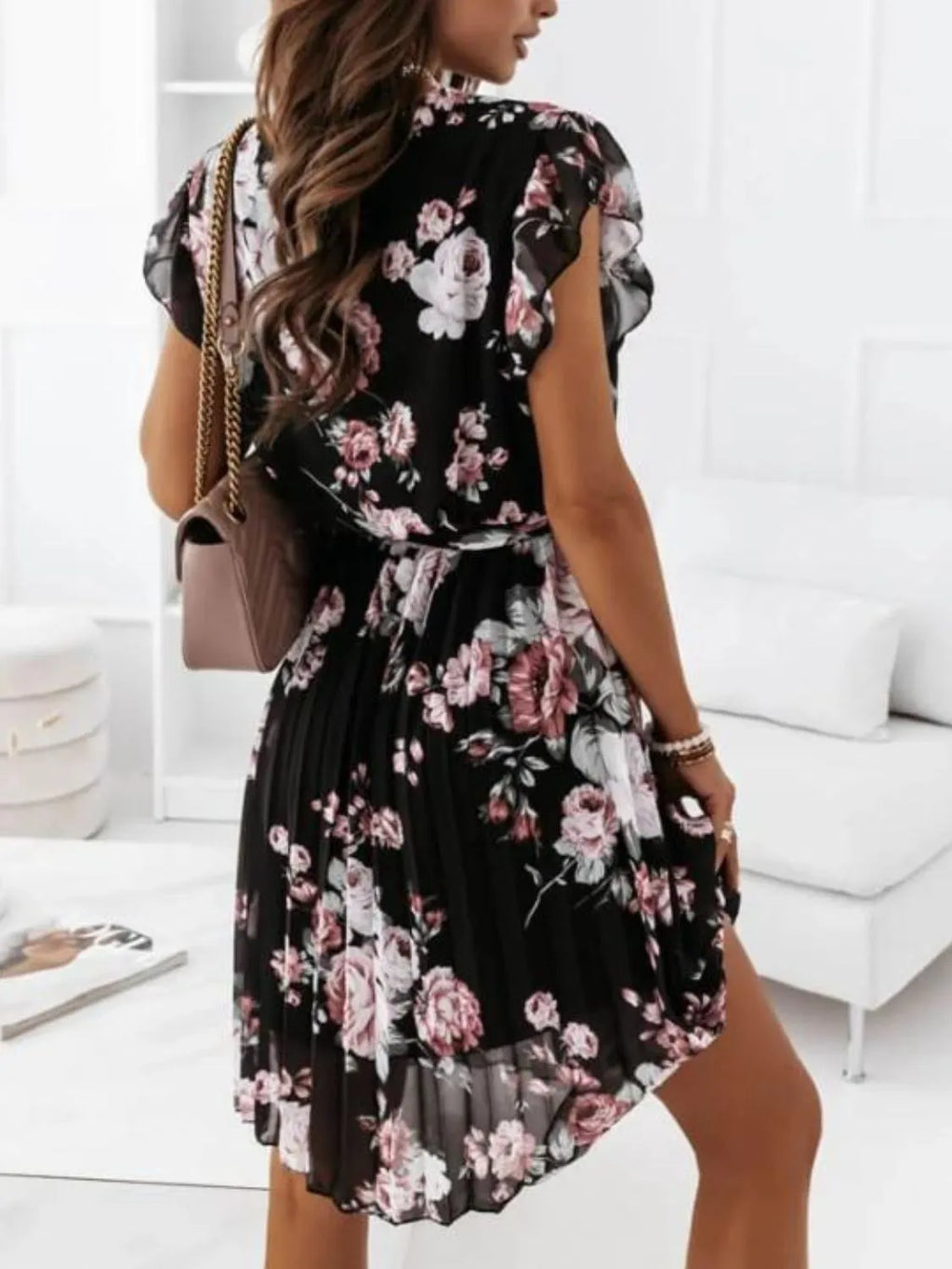 Floral Surplice Ruffled Cap Sleeve Dress - Trendsi | Lola Mariee