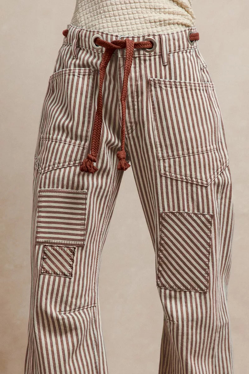 BiBi Drawstring Striped Twill Barrel Pants - LOLA MARIEE | Lola Mariee