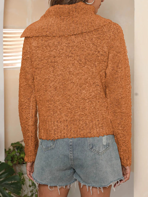 Asymmetric Collared Neck Long Sleeve Sweater – view 2 | Lola Mariee