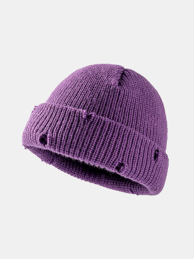 Distressed Cuffed Knit Hat – view 7 | Lola Mariee