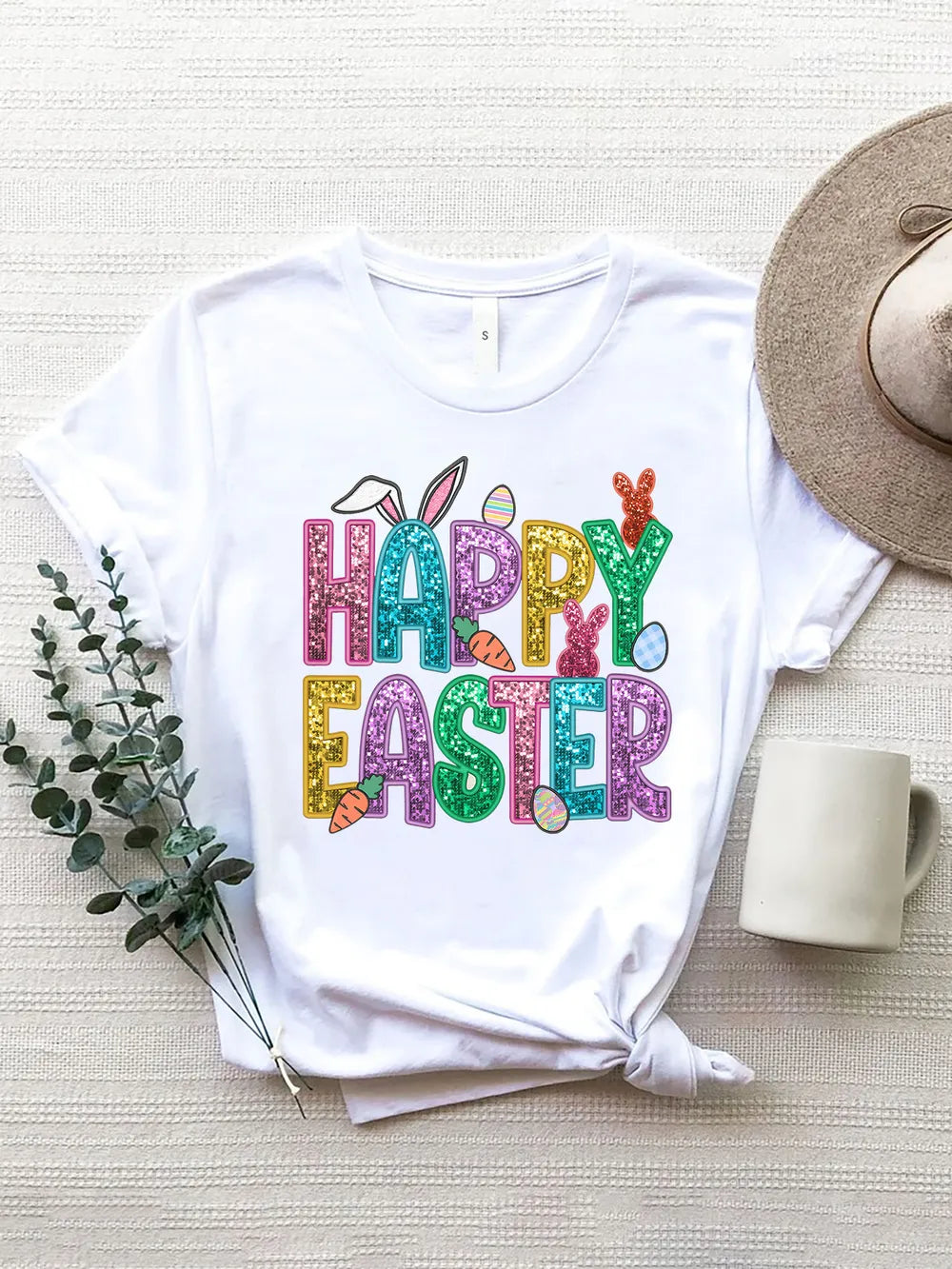 HAPPY EASTER Round Neck Short Sleeve T-Shirt – view 4 | Lola Mariee