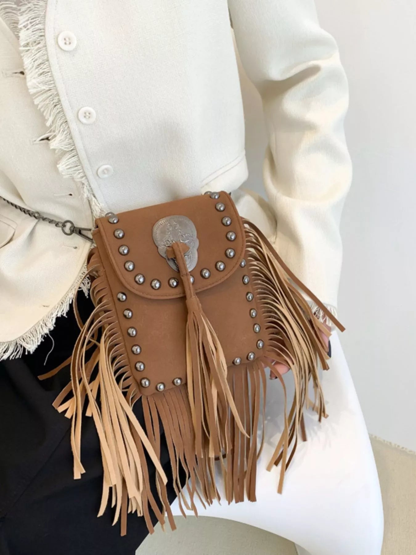 Fringe Rivet Decor Crossbody Bag – view 8 | Lola Mariee