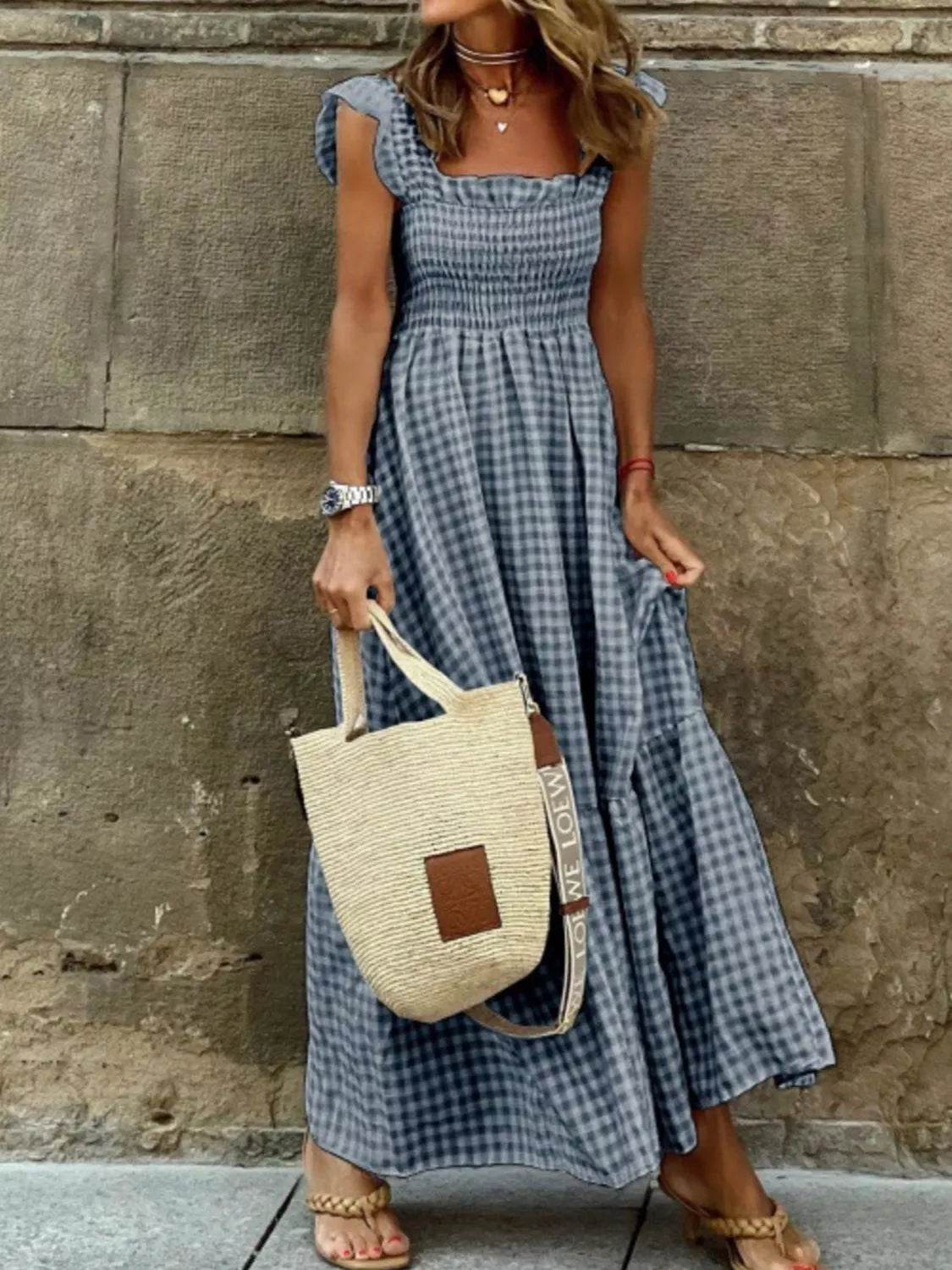 Full Size Gingham Smocked Ruffle Maxi Dress Plus Size – view 3 | Lola Mariee