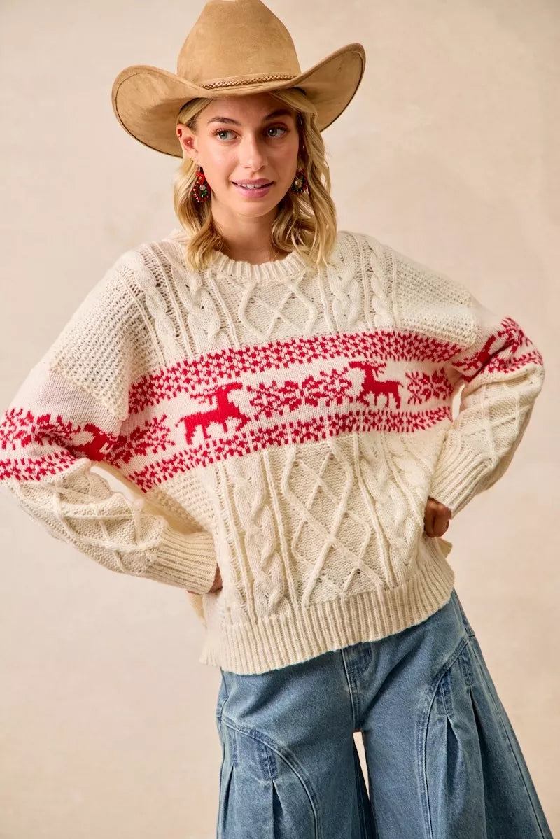 BiBi Christmas Theme Patterned Cable Knit Sweater - Trendsi | Lola Mariee