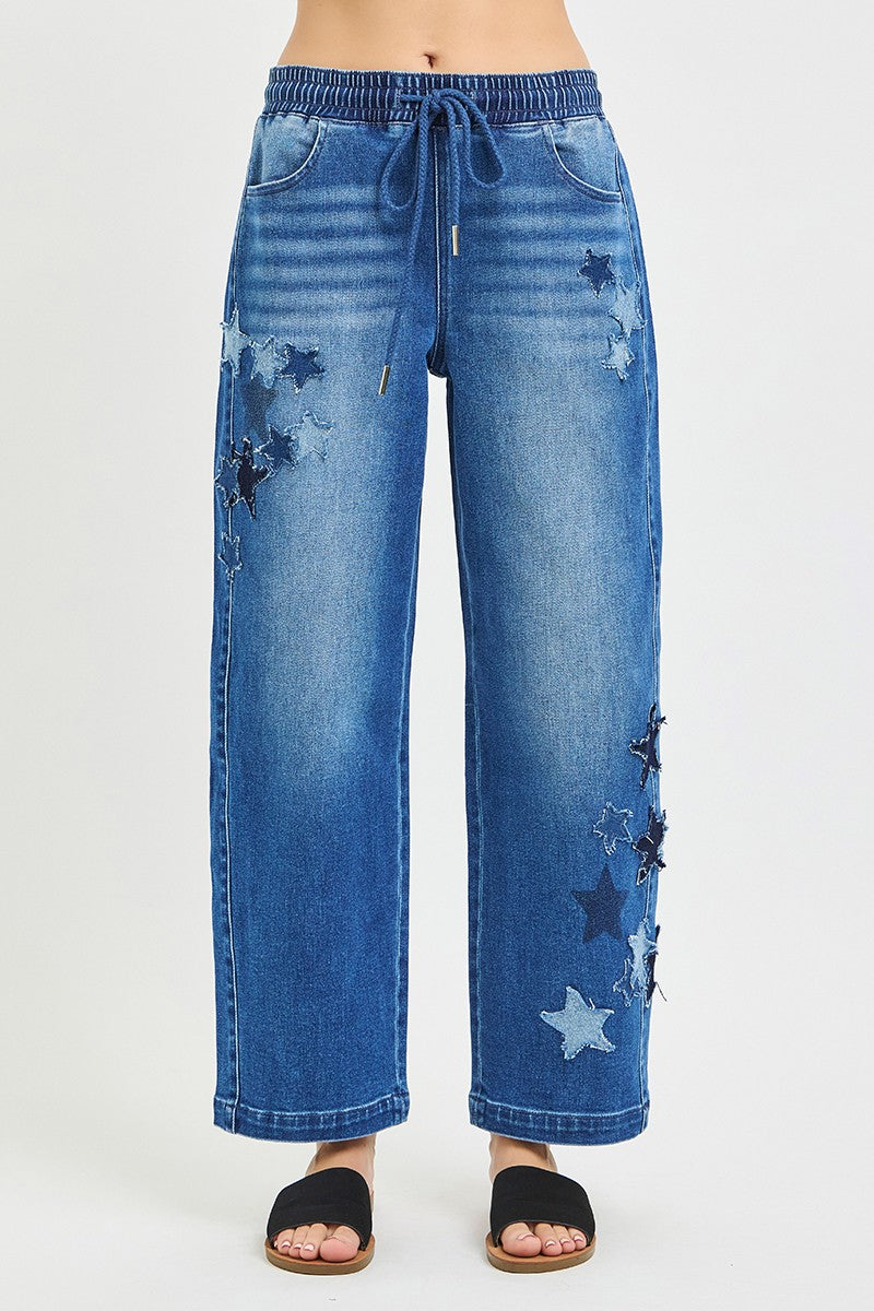 RISEN Elastic Band Slouchy Cropped Barrel with Star Patch - Trendsi | Lola Mariee