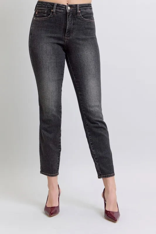 Judy Blue Full Size Mid Rise Tummy Control Slim Jeans Plus Size - women's bottoms at Lola Mariee boutique