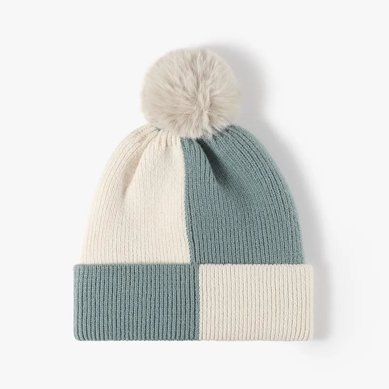Color Block Knit Hat with Pom-pom – view 3 | Lola Mariee