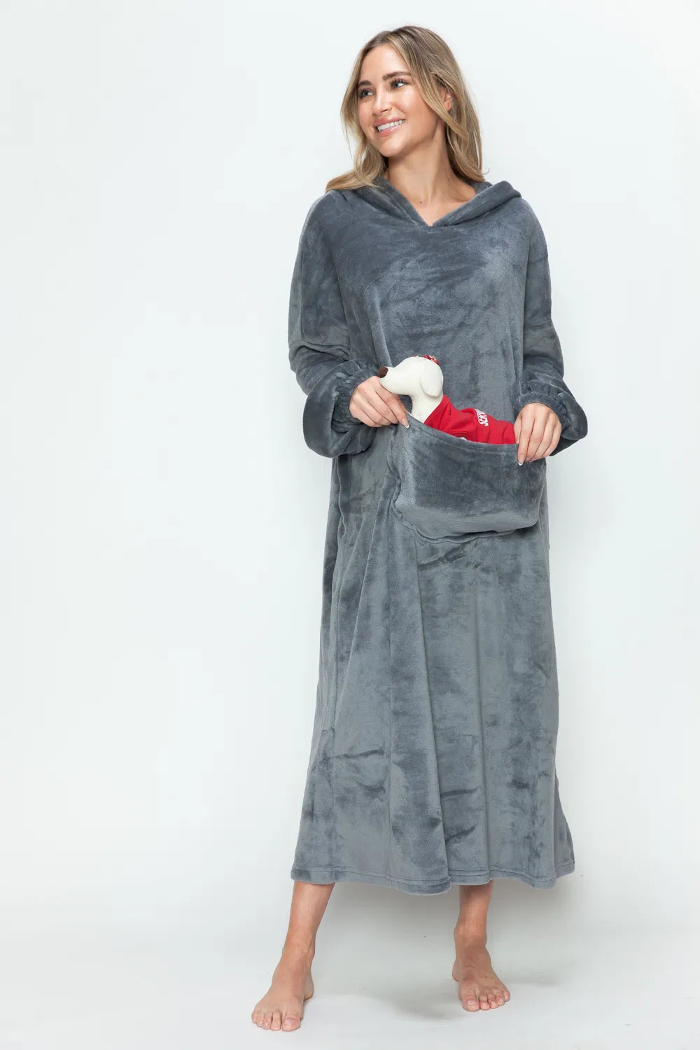 Double Take Full Size Pocketed Hooded Midi Lounge Dress – view 6 | Lola Mariee