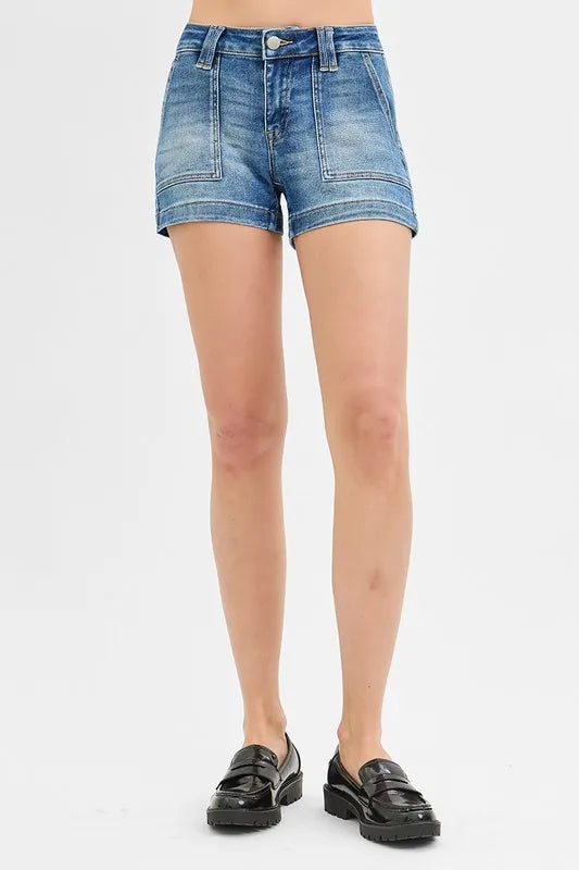 RISEN Low Rise Patched Pocket Shorts - women's bottoms at Lola Mariee boutique