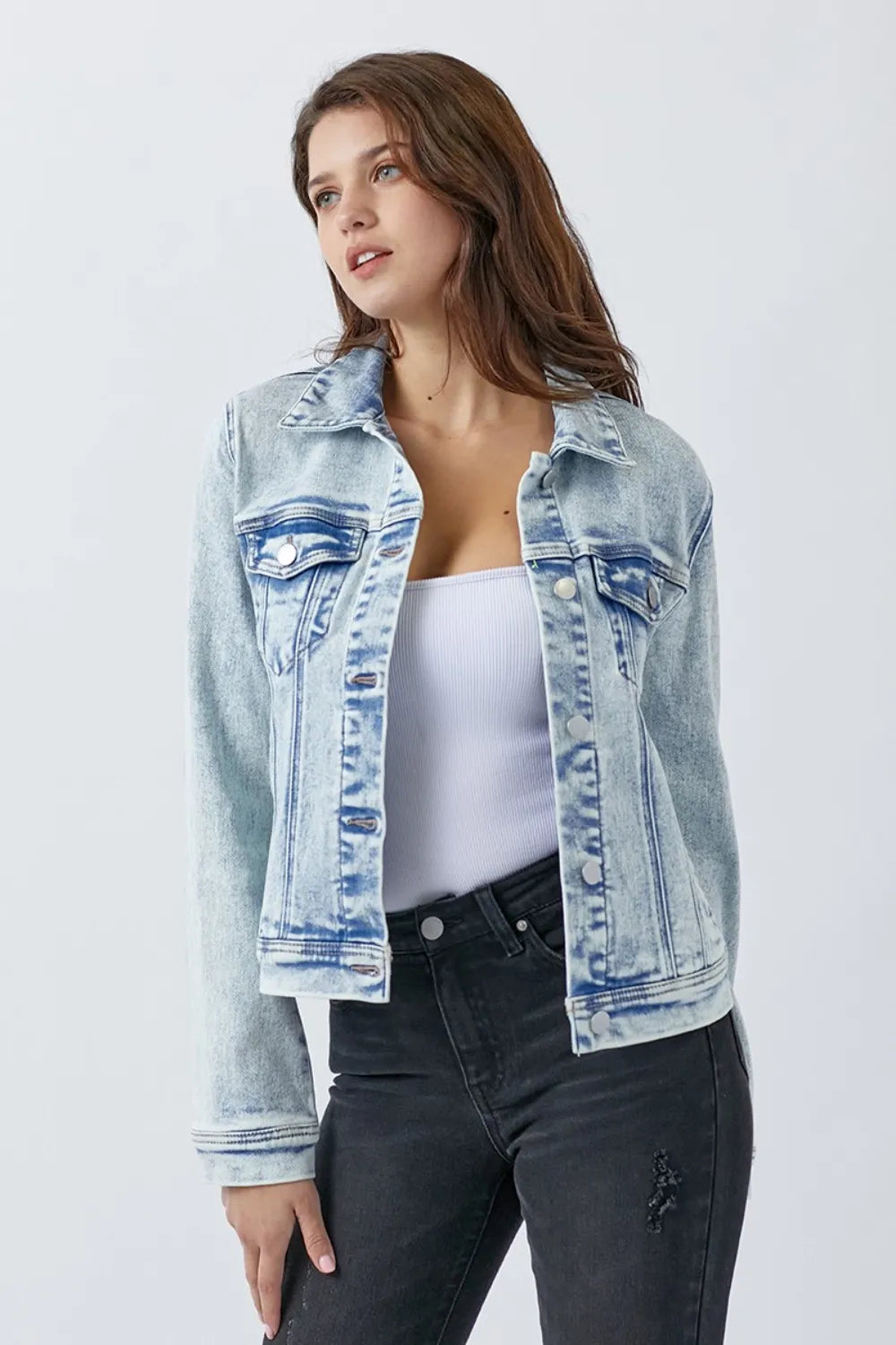RISEN Button Up Washed Denim Jacket - LOLA MARIEE | Lola Mariee