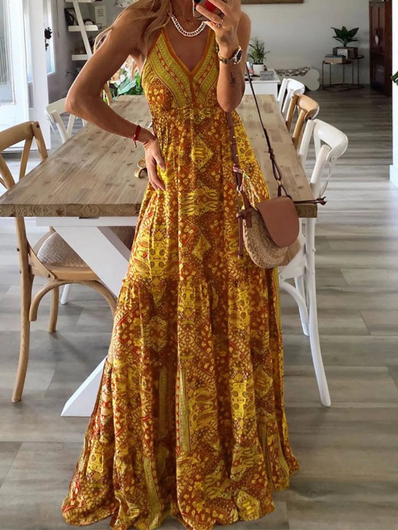 Printed V-Neck Maxi Dress – view 4 | Lola Mariee