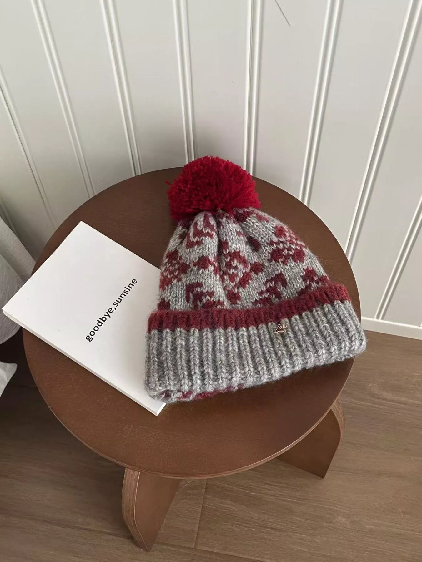 Snowflake Knitted Beanie Hat with Pom Pom – view 6 | Lola Mariee