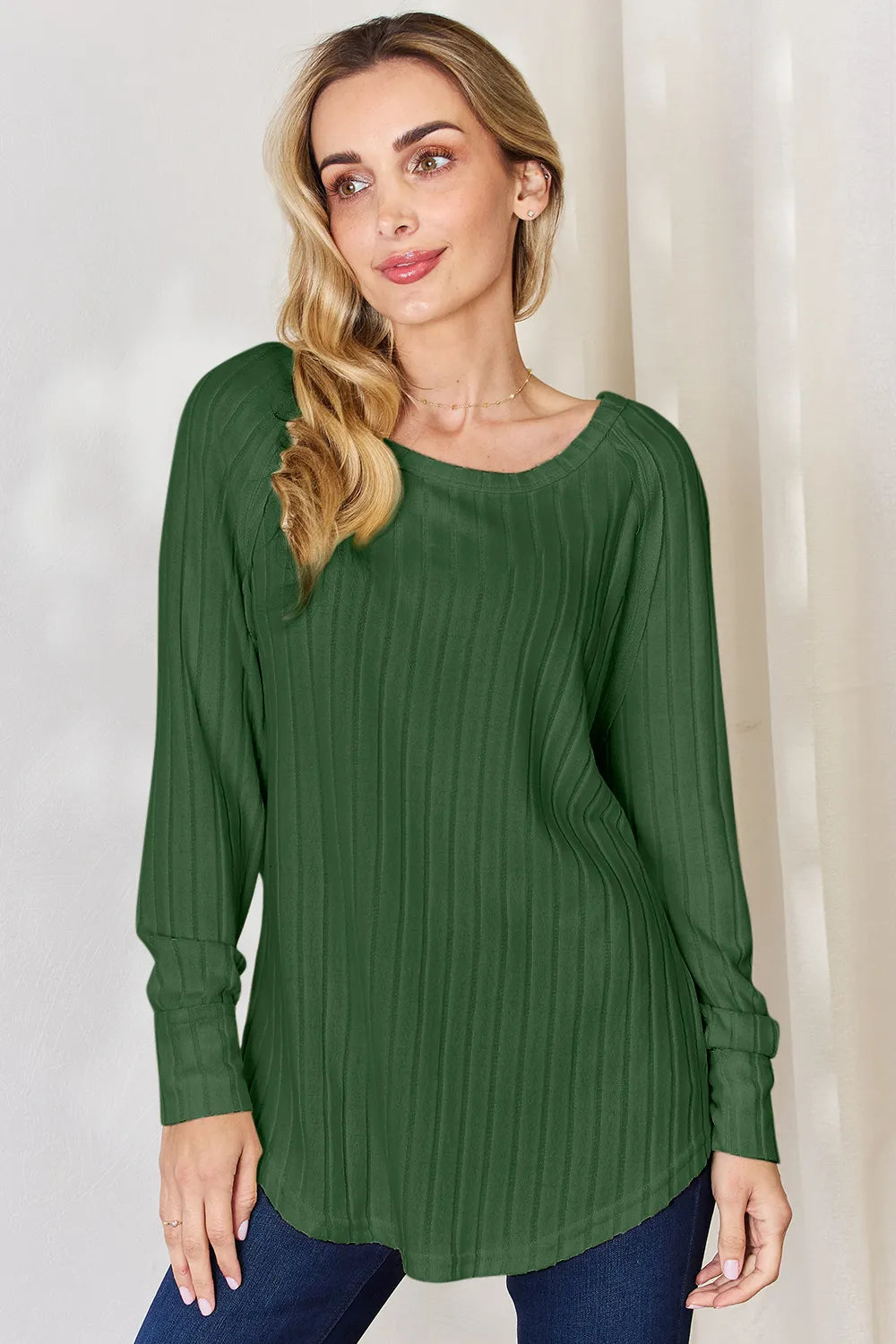 Basic Bae Full Size Ribbed Round Neck Slit T-Shirt – view 9 | Lola Mariee