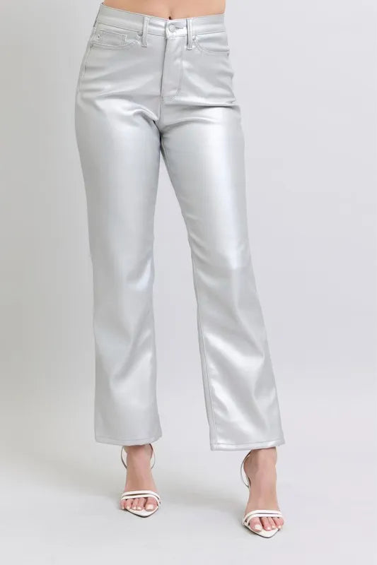 Judy Blue Full Size High Waist Silver Faux Leather Pants Plus Size - women's bottoms at Lola Mariee boutique