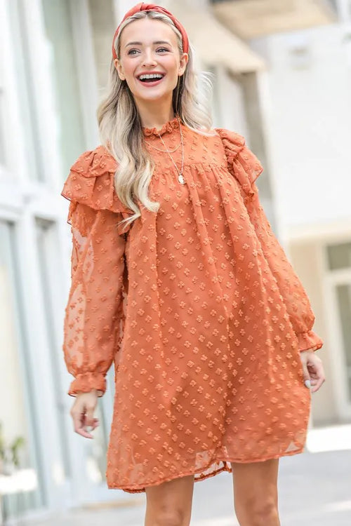And The Why Lovely Ruffle Shoulder with Textured Woven Dress | Lola Mariee