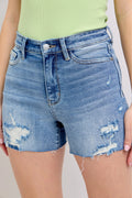 Judy Blue Full Size High Waist Denim Shorts W/stitch Over Destroy Detail Plus Size - women's bottoms at Lola Mariee boutique
