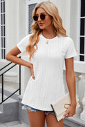 Eyelet Slit Round Neck Short Sleeve T-Shirt - Trendsi | Lola Mariee