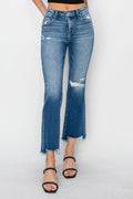 RISEN Full Size Frayed Step Hem Ankle Straight Jeans - LOLA MARIEE | Lola Mariee