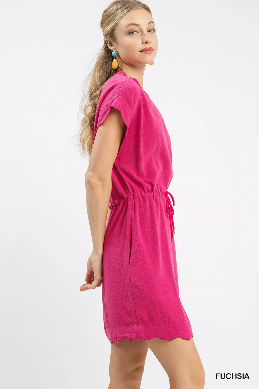 Umgee Linen Blend Scallop Hem Mini Dress - Trendsi | Lola Mariee