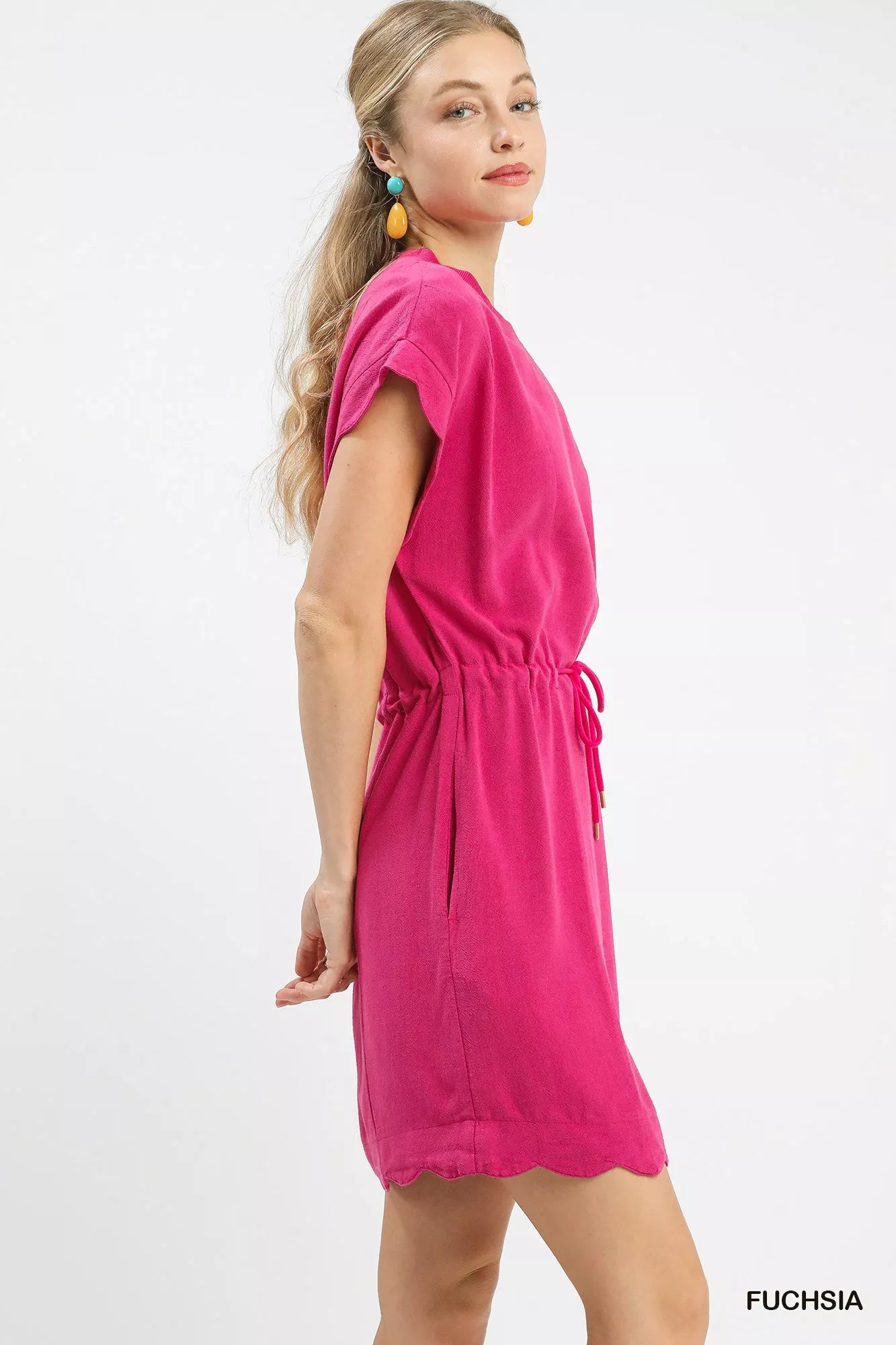 Umgee Linen Blend Scallop Hem Mini Dress - Trendsi | Lola Mariee