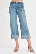 RISEN Full Size Tummy Control High Rise Ankle Wide Cuffed Jeans Plus Size - women's bottoms at Lola Mariee boutique