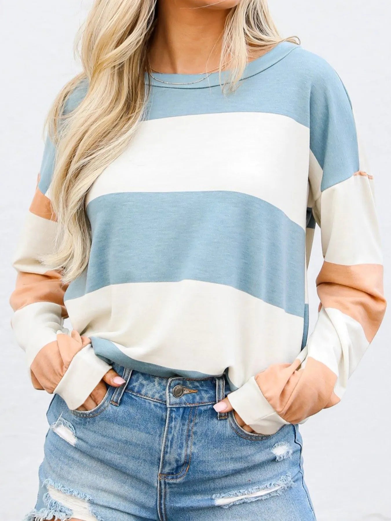 Color Block Drop Shoulder Long Sleeve Top - Trendsi | Lola Mariee