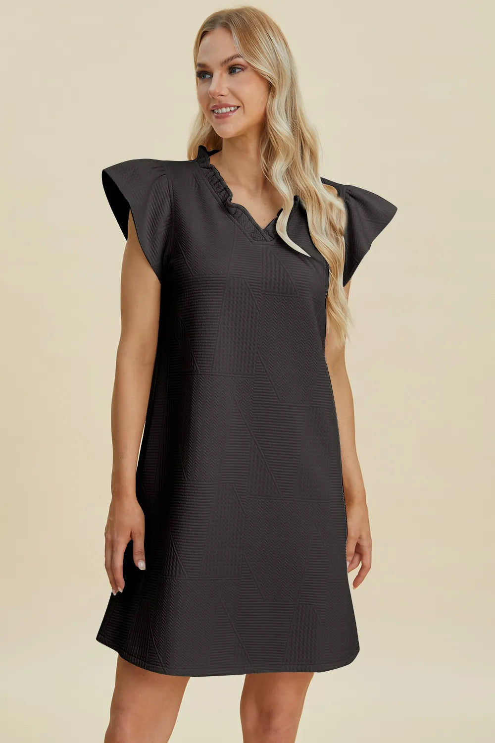 Double Take Full Size Ruffled V-Neck Cap Sleeve Dress – view 6 | Lola Mariee