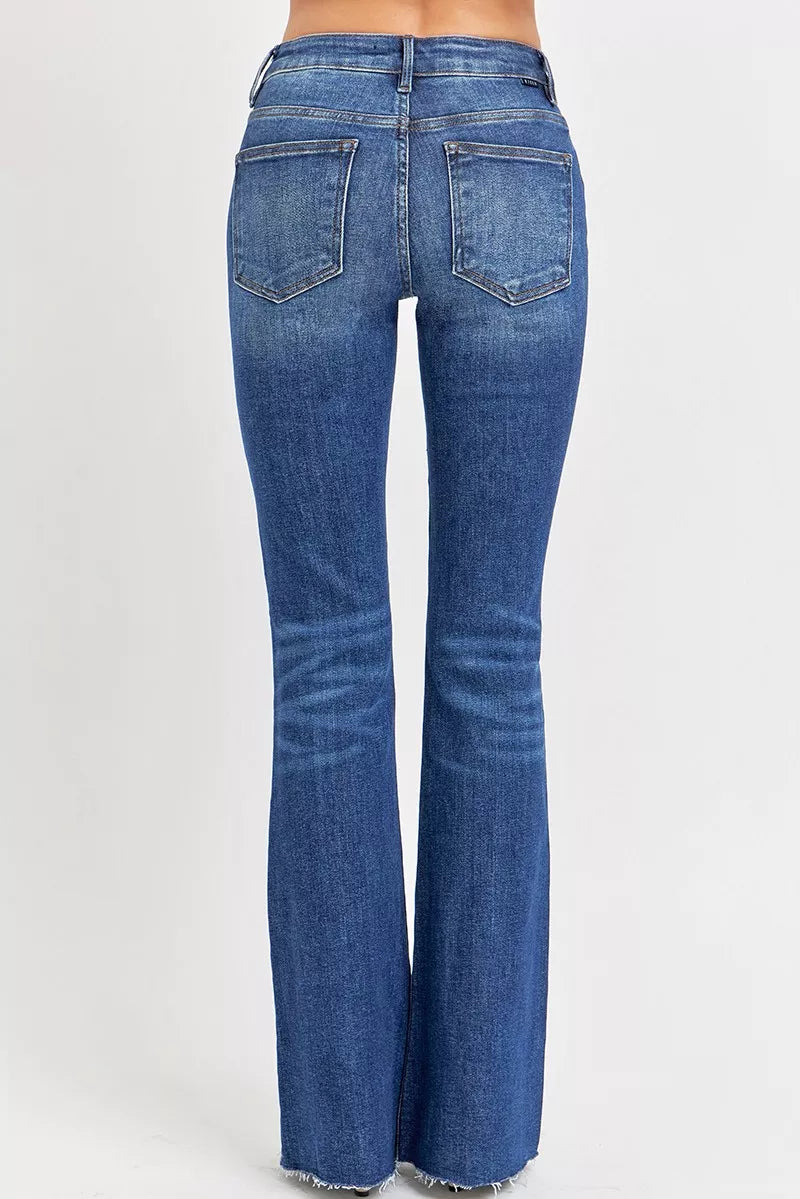 RISEN Full Size Distressed Mid Rise Flare Jeans Plus Size - LOLA MARIEE | Lola Mariee