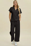 Double Take Full Size Collared Neck Short Sleeve Top and Pants Set – view 9 | Lola Mariee