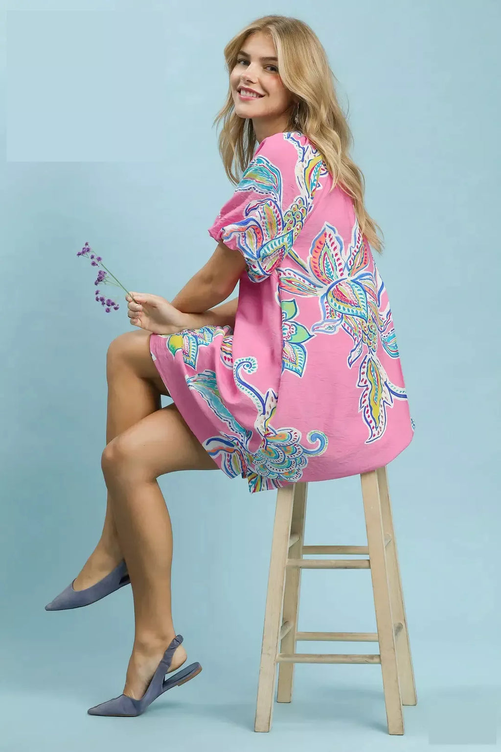 Umgee Boho Floral Print Mini Dress with Pockets - Trendsi | Lola Mariee