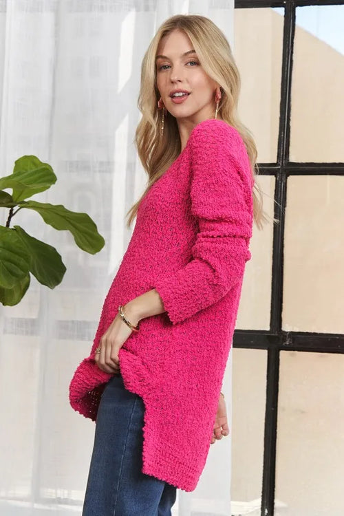ADORA High-Low Side Slit V-Neck Sweater – view 2 | Lola Mariee