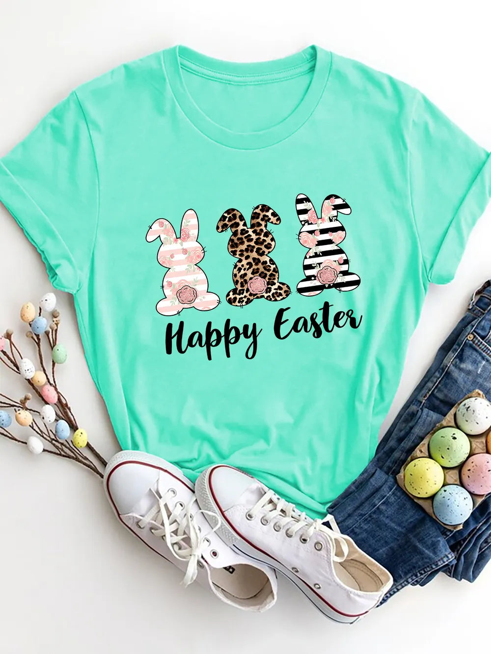 HAPPY EASTER Round Neck Short Sleeve T-Shirt – view 4 | Lola Mariee