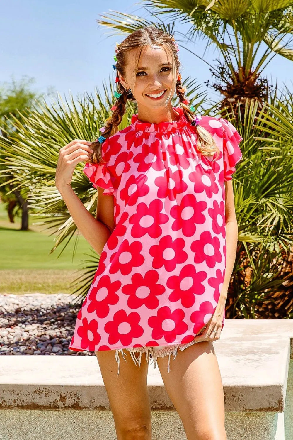 BiBi Floral Contrast Ruffled Top - Trendsi | Lola Mariee